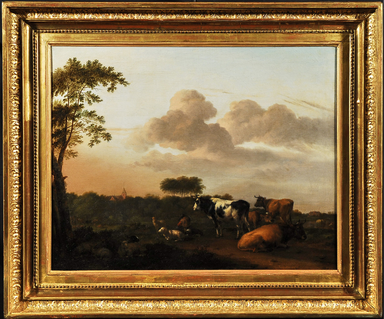 Mandria al pascolo, Animali al pascolo in riposo (dipinto - olio su tela, coppia) di Zuccarelli Francesco (maniera) - ambito italiano (sec. XVIII)