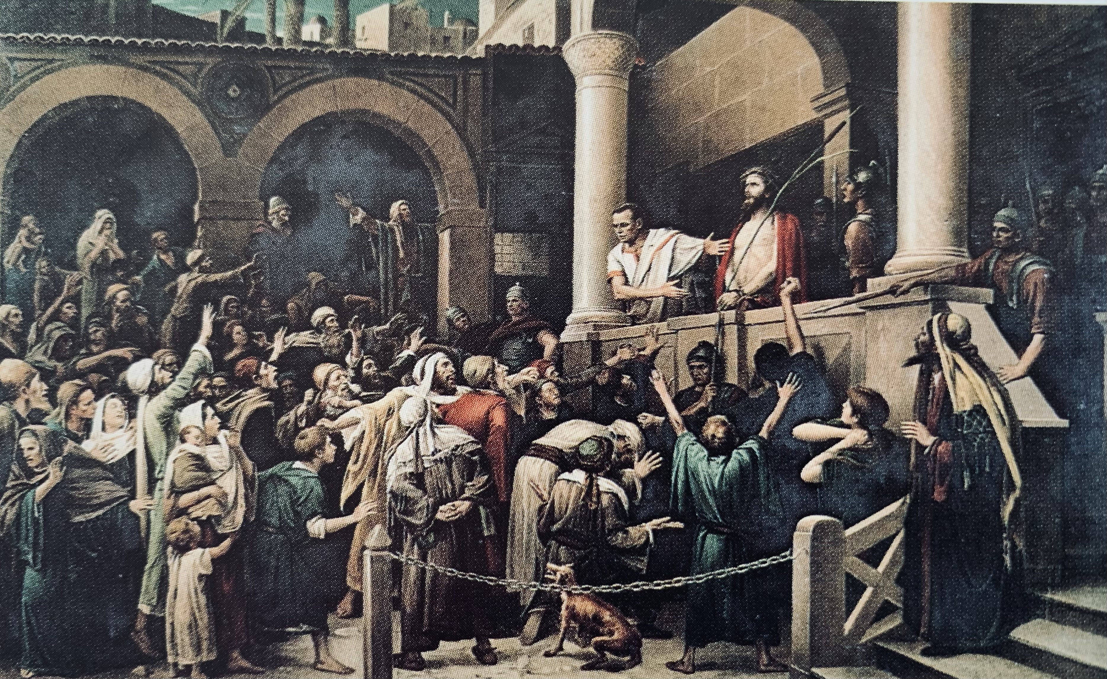 Ecce Homo, Pilato mostra Cristo alla folla (litografia, opera isolata) di Munkacsy Mihaly von (attribuito) - ambito ungherese (fine sec. XIX)