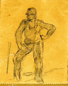 Soldato in piedi (disegno) di Camona Giuseppe - ambito Italia settentrionale (primo quarto XX)