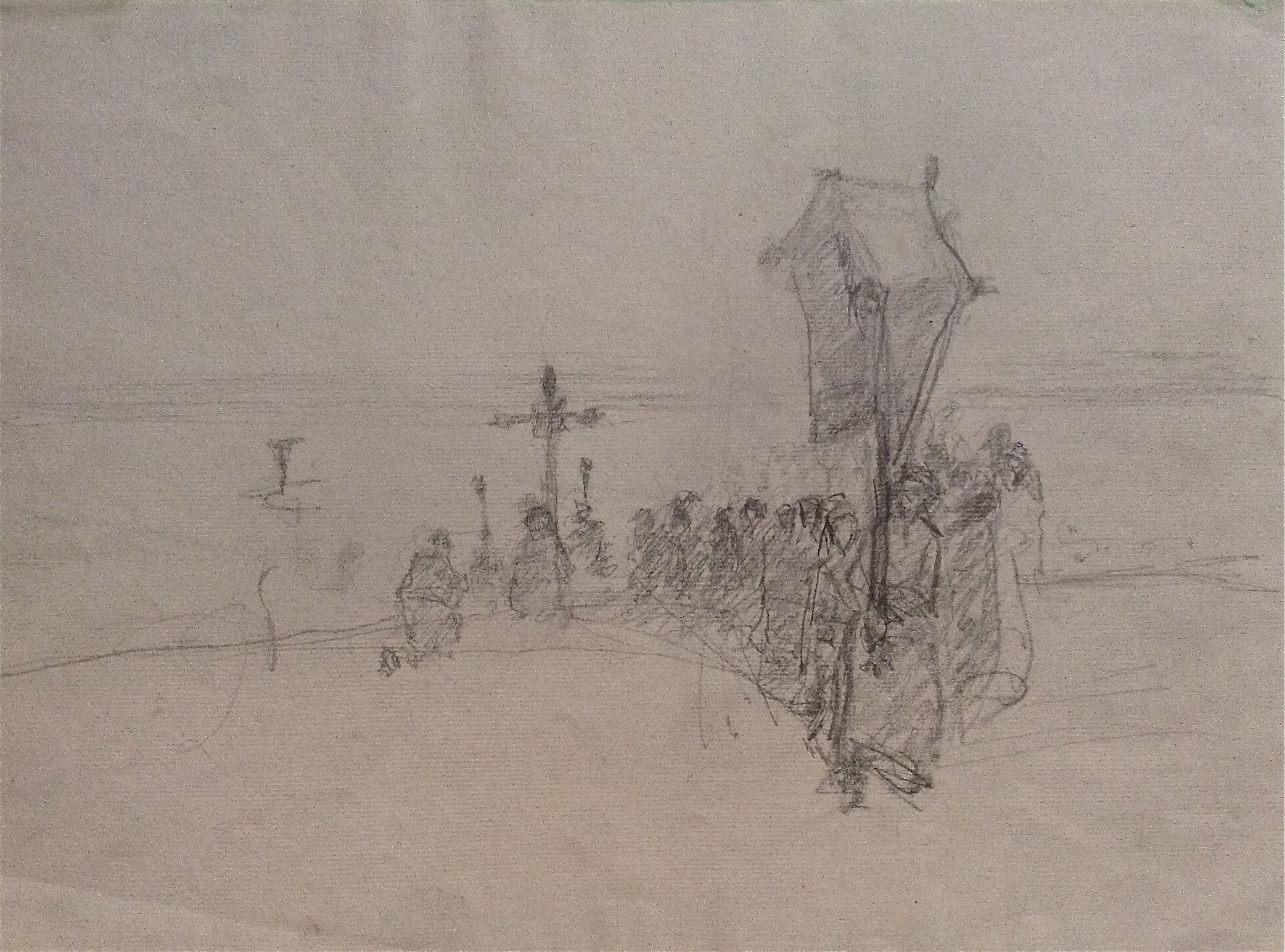 Processione religiosa; studio di figure (disegno) di Tominetti, Achille - ambito Italia settentrionale (fine/ inizio XIX/ XX)