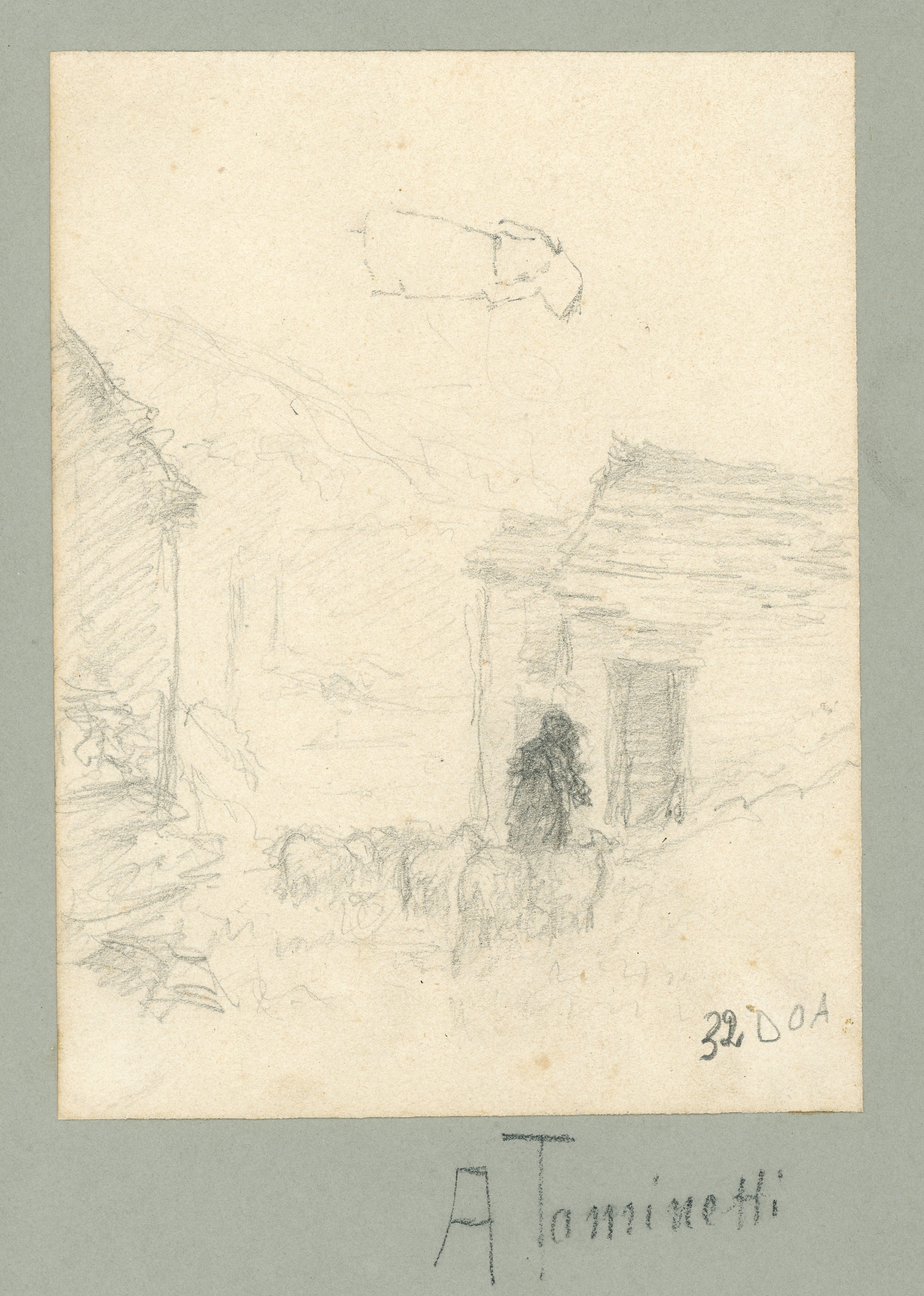 Pastore con pecore (disegno) di Tominetti, Achille - ambito italiano (fine/ inizio XIX/ XX)