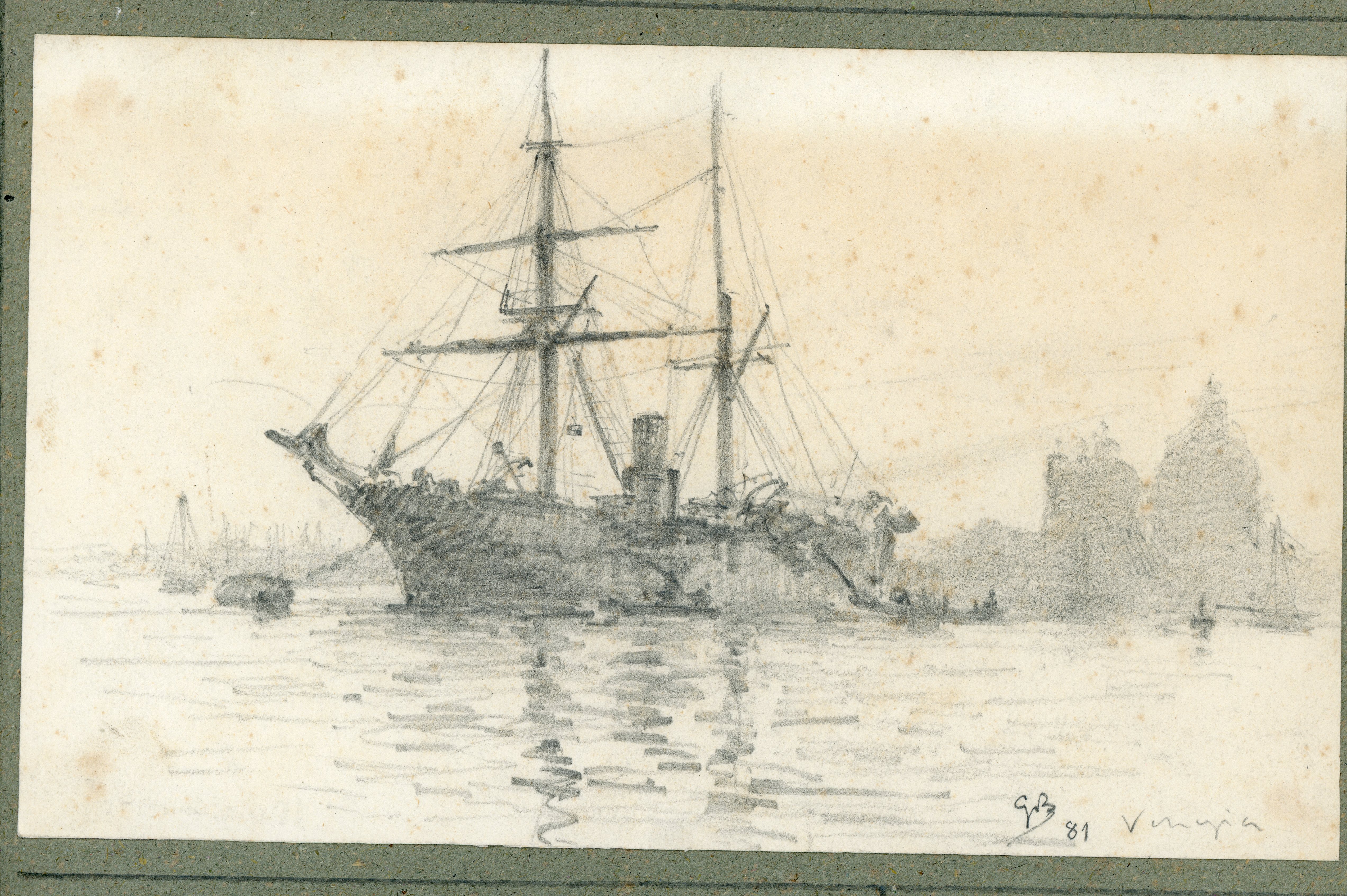 Venezia, studio con nave (disegno) di Boggiani, Guido - ambito Italia settentrionale (seconda metà XX)