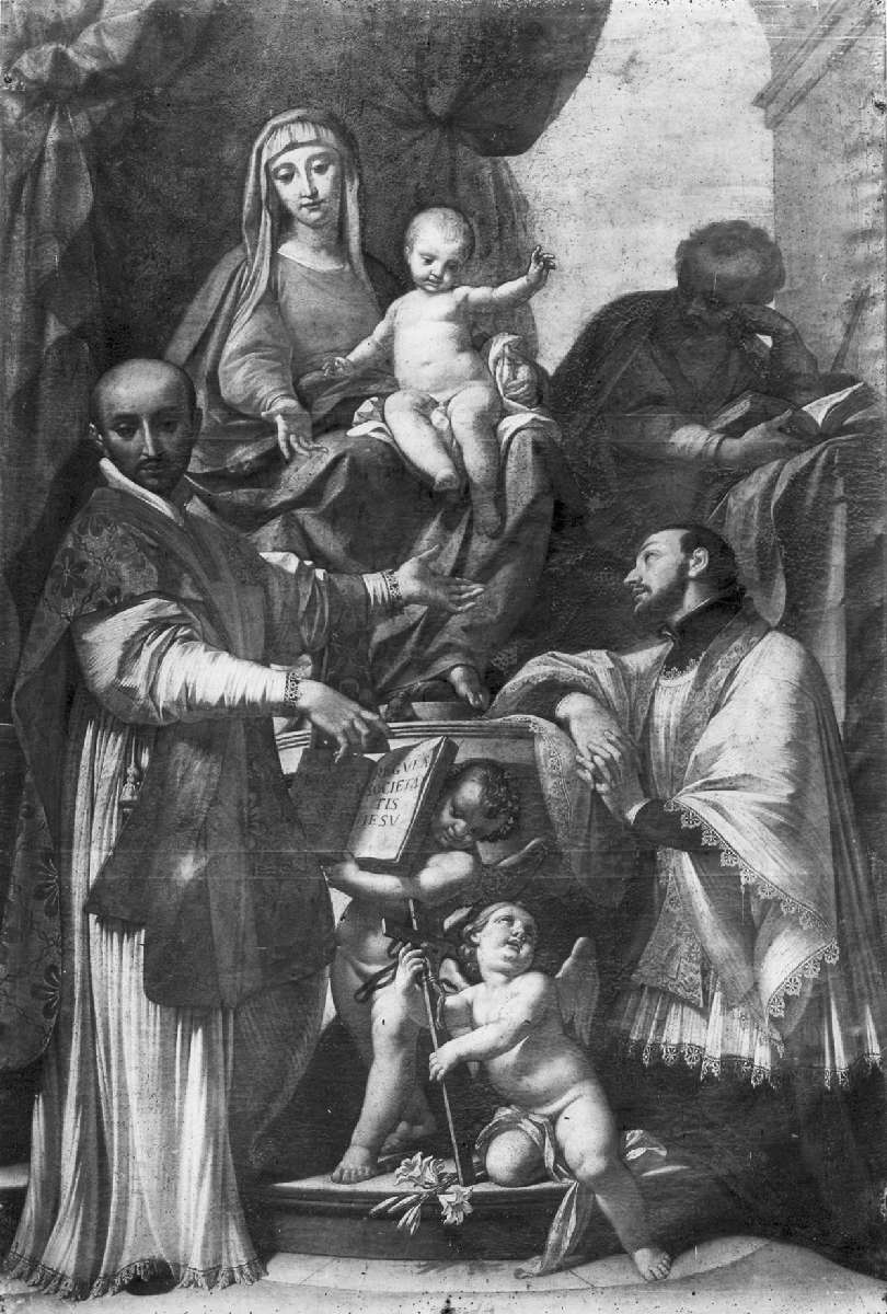Madonna con Bambino in trono con San Giuseppe, San Francesco Saverio e Sant'Ignazio di Loyola (dipinto) di Consetti Antonio (sec. XVIII)