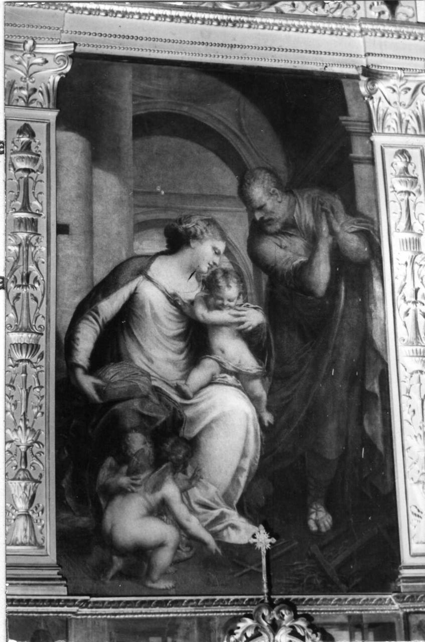 Sacra Famiglia con angelo (dipinto) di Liberi Pietro detto Libertino (sec. XVII)