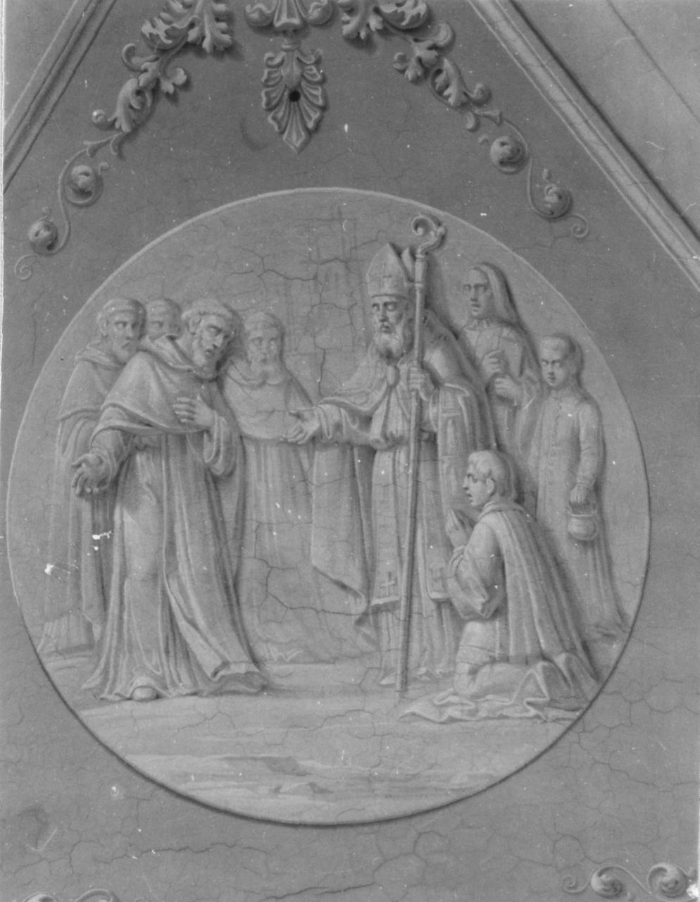 incontro di San Domenico con un vescovo (decorazione pittorica) di Manzini Luigi (prima metà sec. XIX)