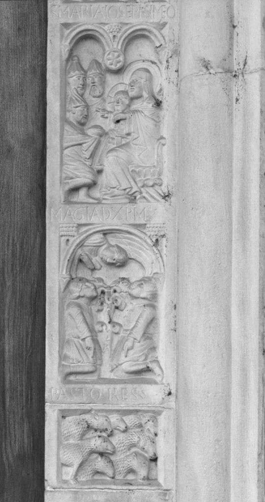 annuncio ai pastori (formella, elemento d'insieme) di Wiligelmo (e aiuti) (sec. XII)