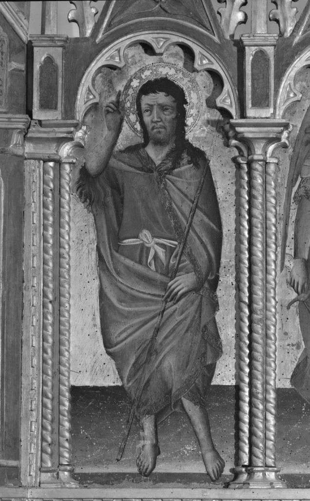 San Giovanni Battista, San Michele Arcangelo, San Pietro, San Paolo, Santa Lucia, Sant'Anselmo Abate, San Bernardo da Charavalle, San Senesio, San Silvestro, Sant'Adriano papa, San Benedetto, Santa Scolastica (scomparto di polittico) di Lambertini Michele detto Michele di Matteo da Bologna (sec. XV)