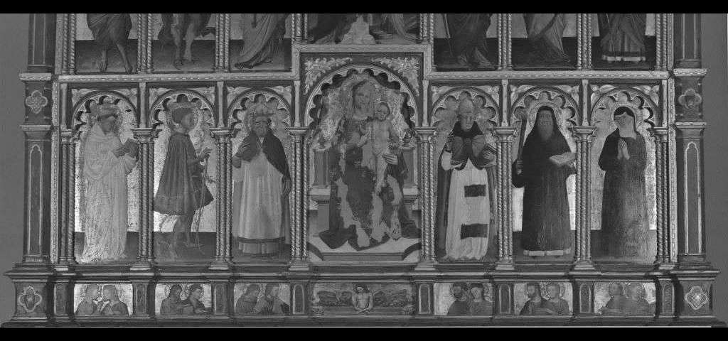 Cristo in pietà, apostoli dialoganti (predella) di Lambertini Michele detto Michele di Matteo da Bologna (sec. XV)