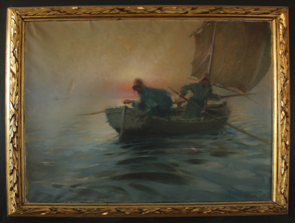 Pesca invernale sul lago (dipinto) di Piccoli Carlo Francesco - ambito veronese (sec. XX)