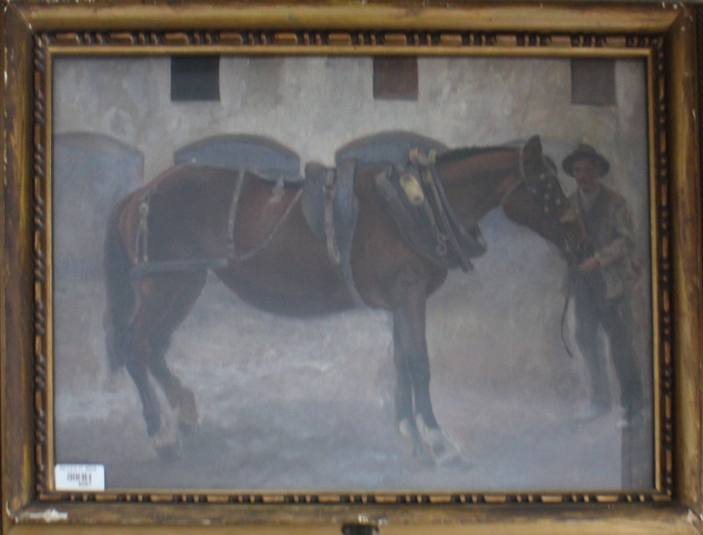 Uomo con cavallo (dipinto) di Ronca Benvenuto (primo quarto sec. XX)