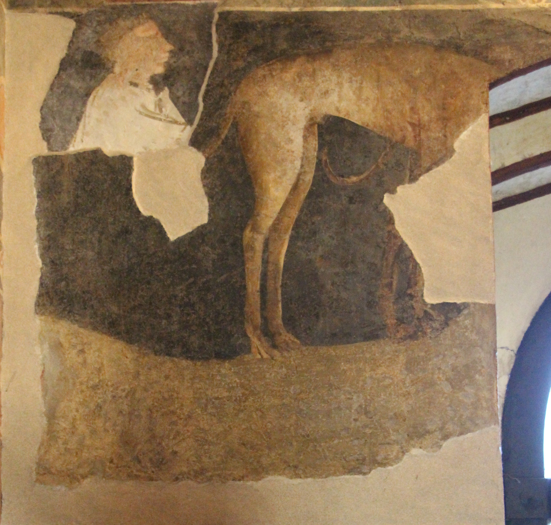 Uomo con levriero (dipinto, frammento) di Badile Giovanni (maniera) - ambito veronese (prima metà sec. XV)