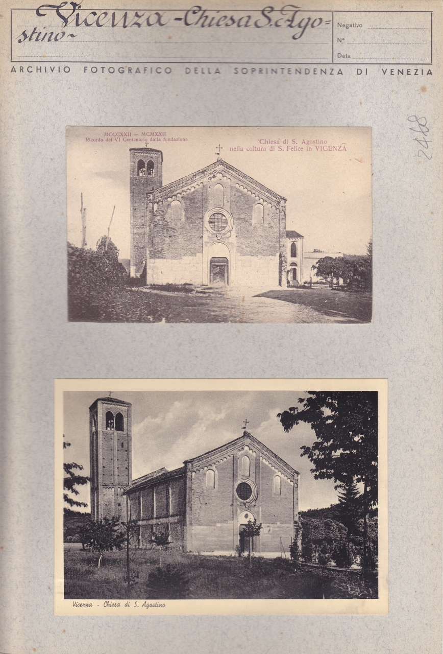 Vicenza - Chiesa di Sant'Agostino. Facciata (positivo) di Soprintendenza ai Monumenti (attr) (XX)