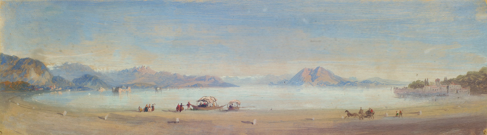 Fraccia, riva del lago, Paesaggio lacustre (dipinto) di Bossoli Carlo - ambito italiano (seconda metà XIX)