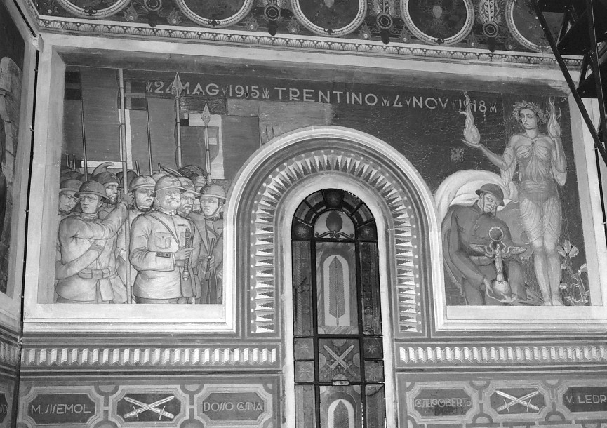 scena di parata militare con allegorie della Vittoria e della Patria (dipinto, complesso decorativo) di Chini Tito (sec. XX)