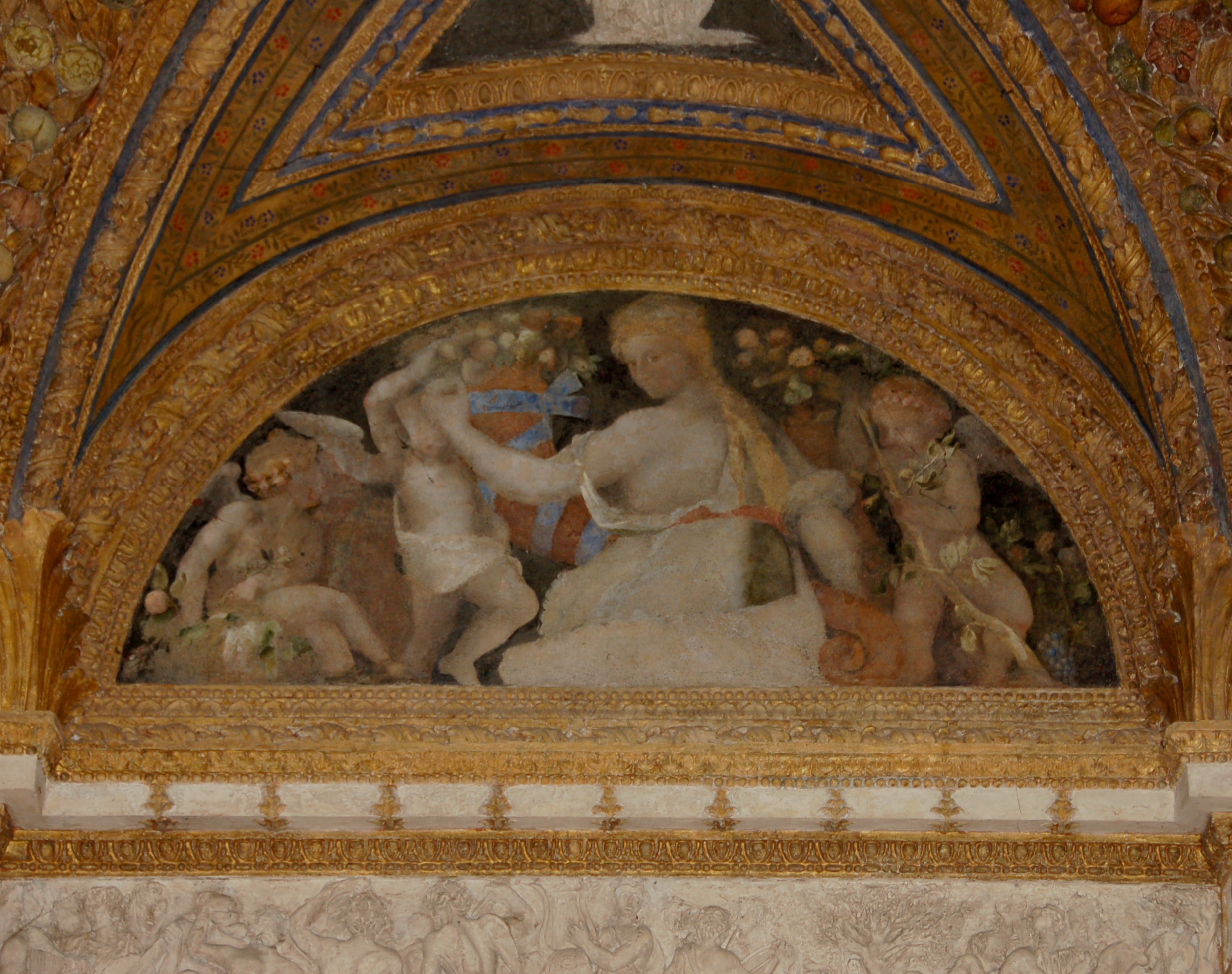 Abbondanza (dipinto murale, elemento d'insieme) di Ligorio, Pirro (attribuito), Costa Lorenzo il Giovane (attribuito) (terzo quarto sec. XVI)