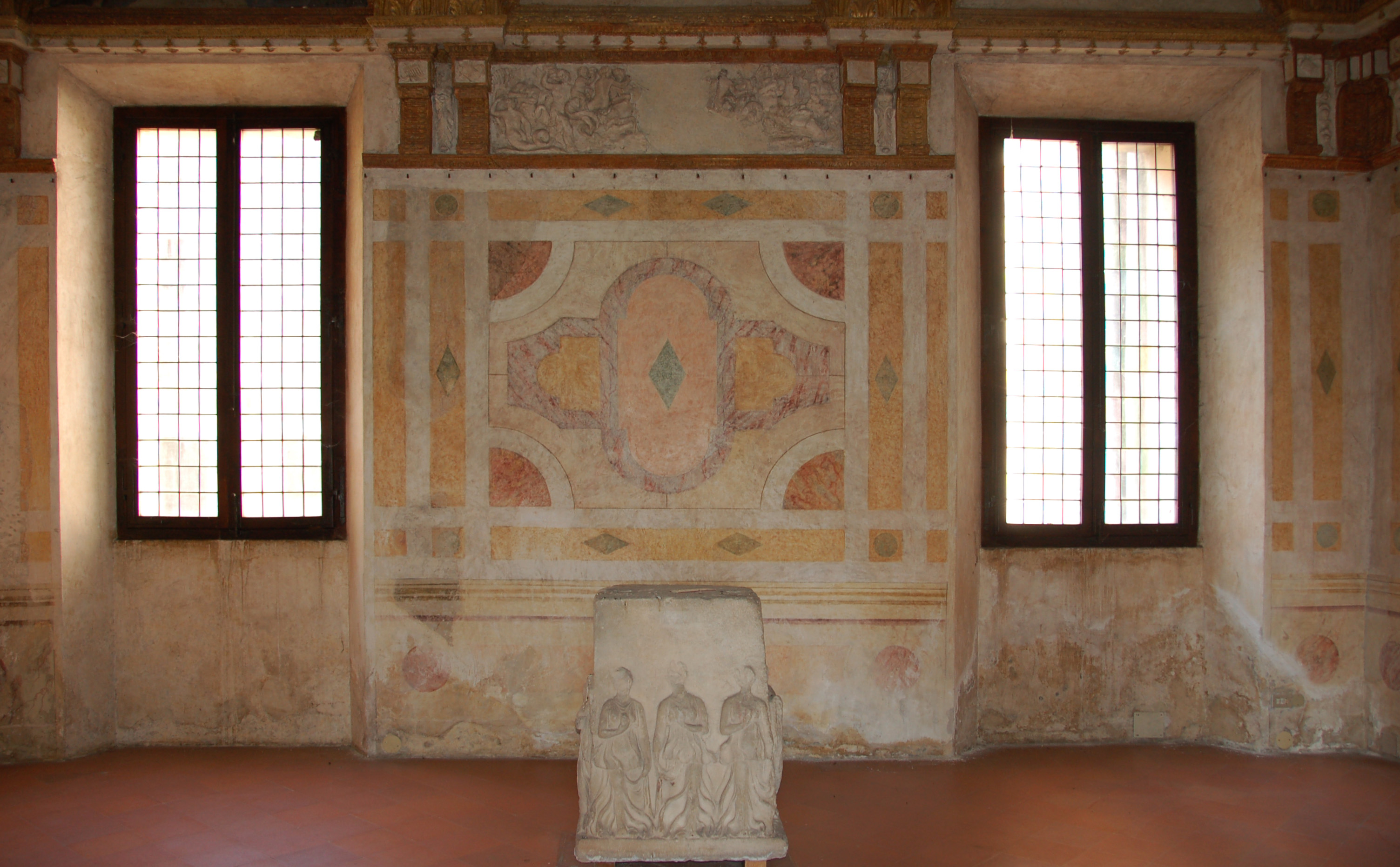 Motivi decorativi a finti marmi venati (decorazione pittorica, elemento d'insieme) di Costa Lorenzo il Giovane (bottega) (terzo quarto sec. XVI)