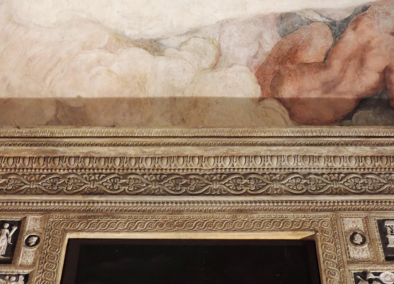 Motivi decorativi architettonici (cornicione, elemento d'insieme) di Giulio Romano, Andrea Conti (attribuito), Conti Biagio (attribuito) (secondo quarto sec. XVI)
