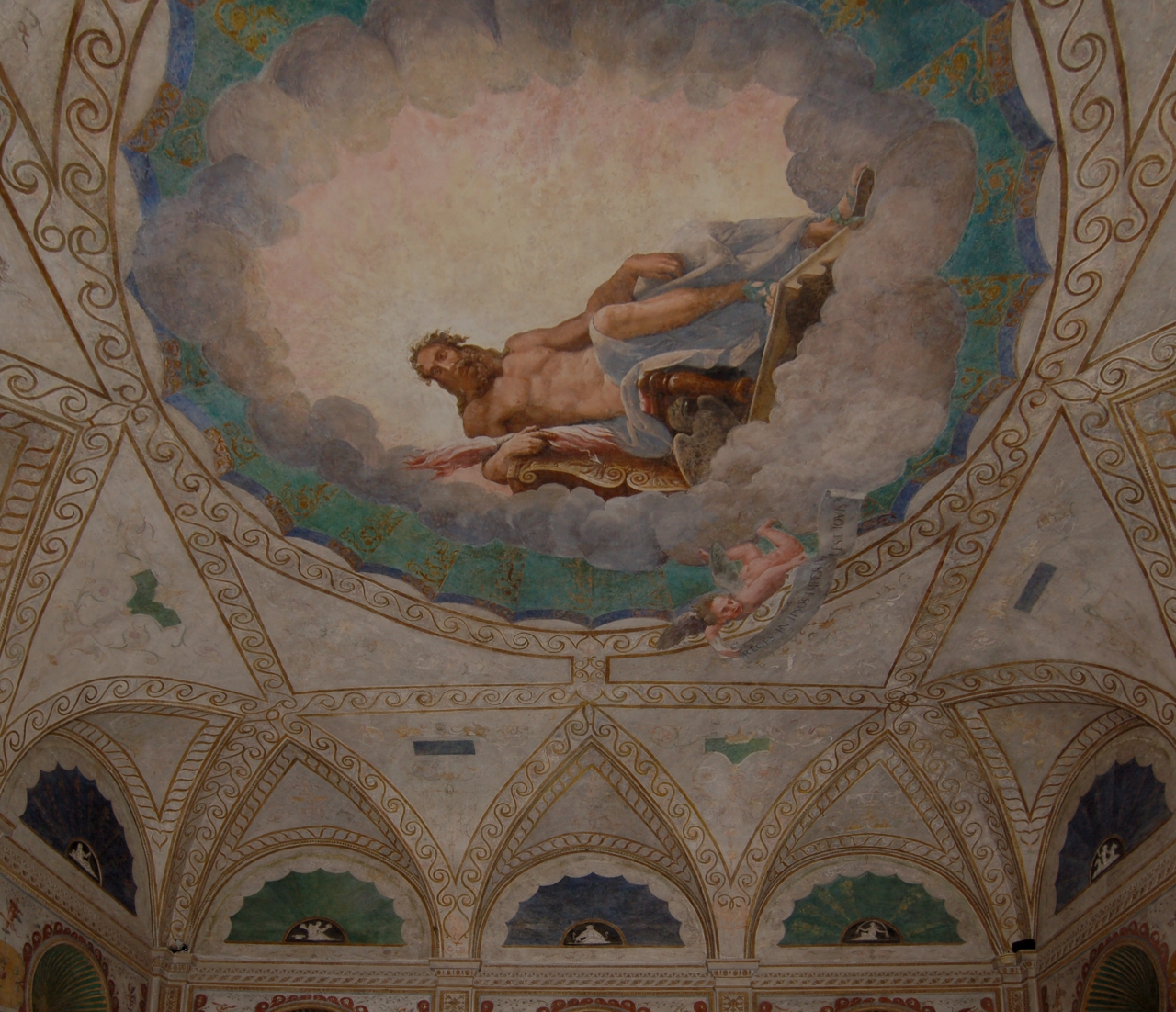 Giove come re del cielo (volta, elemento d'insieme) di Giulio Romano, Rinaldo Mantovano, Anselmo Guazzi (attribuito), Andrea Conti (attribuito), Conti Biagio (attribuito) (secondo quarto sec. XVI)