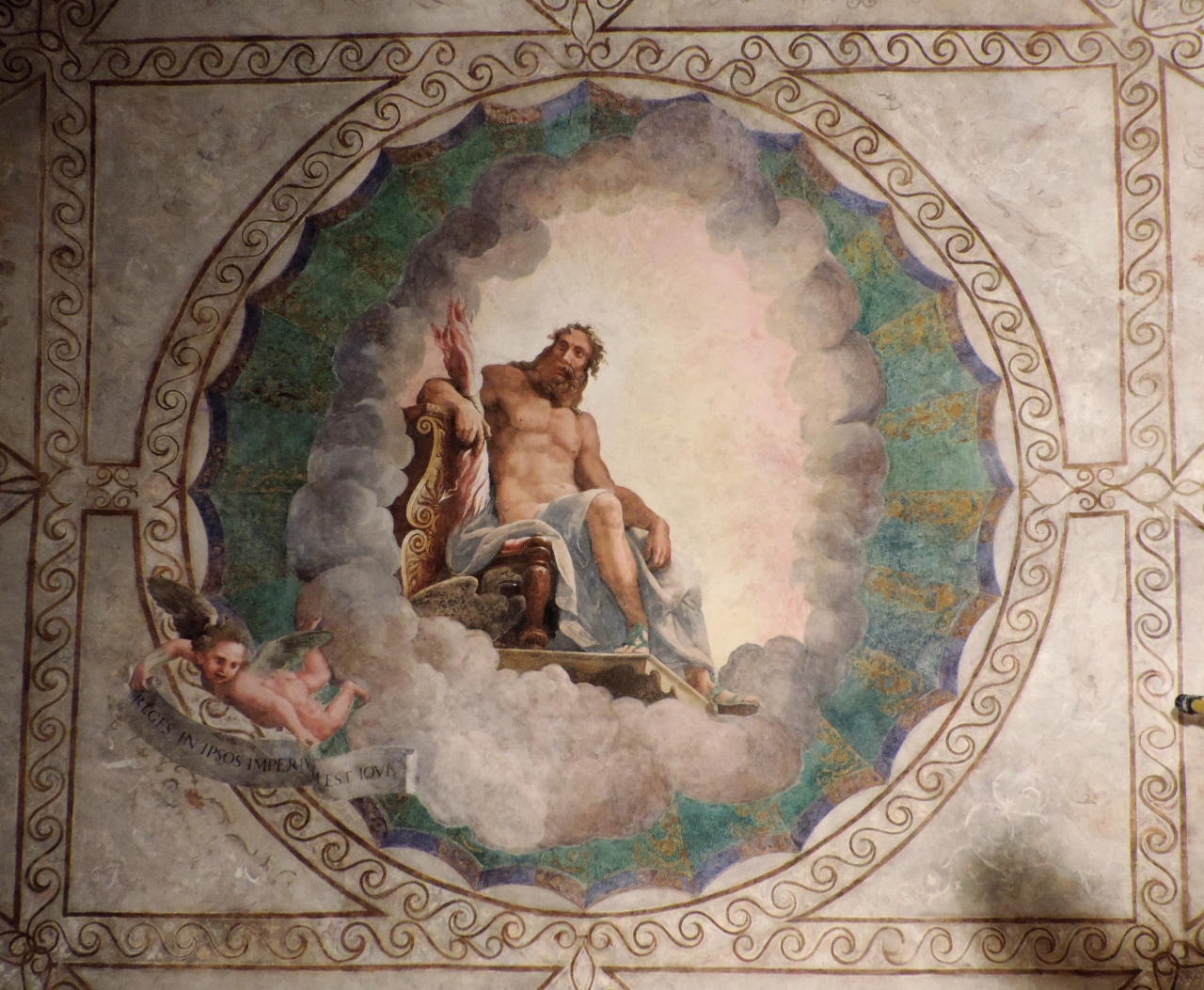 Giove come re del cielo (dipinto murale) di Giulio Romano, Rinaldo Mantovano (secondo quarto sec. XVI)