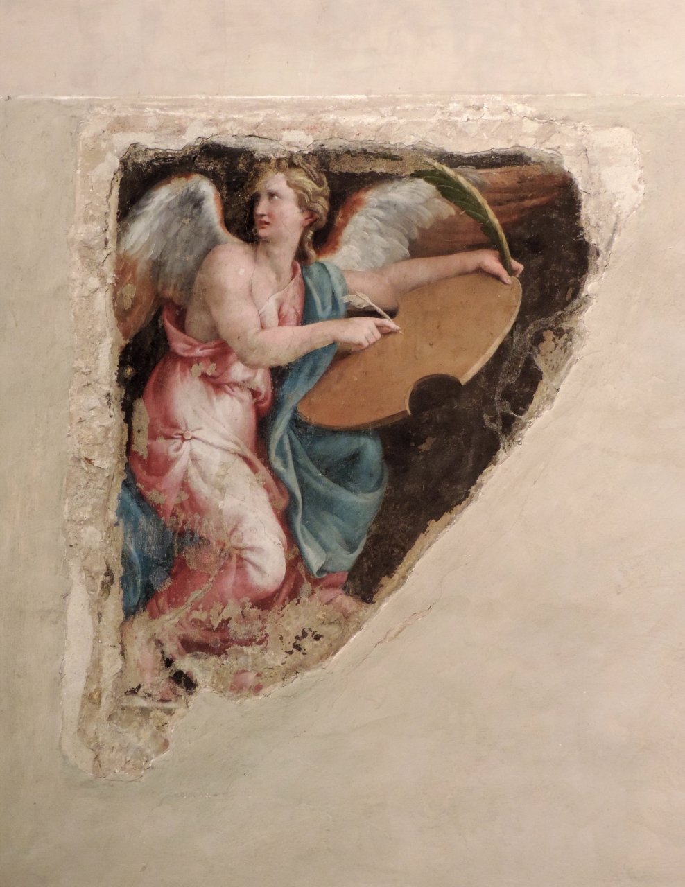 Vittoria scrivente su scudo (dipinto murale staccato, coppia) di Giulio Romano (attribuito) (secondo quarto sec. XVI)