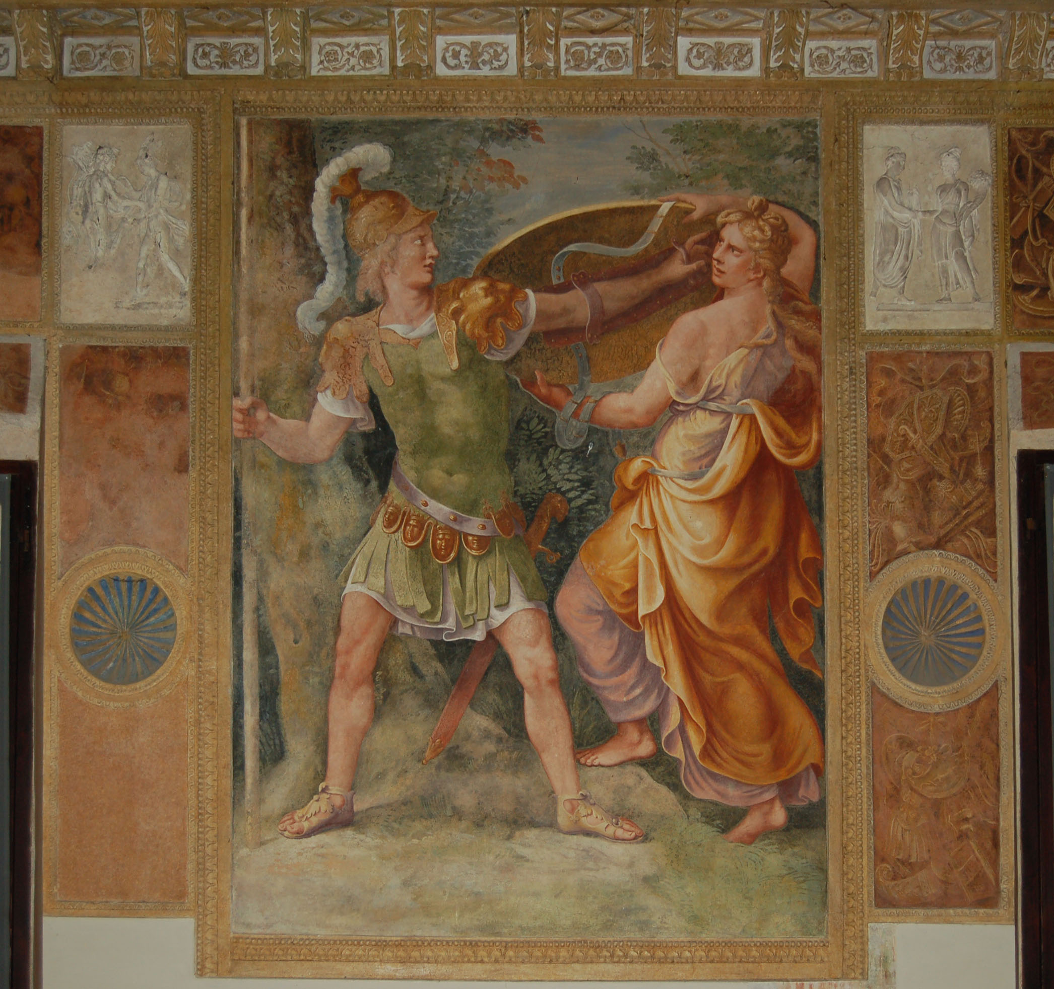 Teti consegna la nuova armatura ad Achille (dipinto murale) di Giulio Romano, Ghisoni Fermo detto Fermo da Caravaggio (attribuito) (secondo quarto sec. XVI)