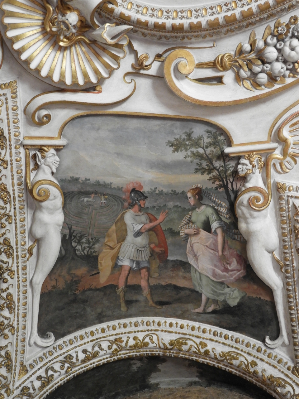 Teseo e Arianna, Teseo uccide il Minotauro (dipinto murale) di Malpizzi Bernardino (attribuito) (primo quarto sec. XVII)