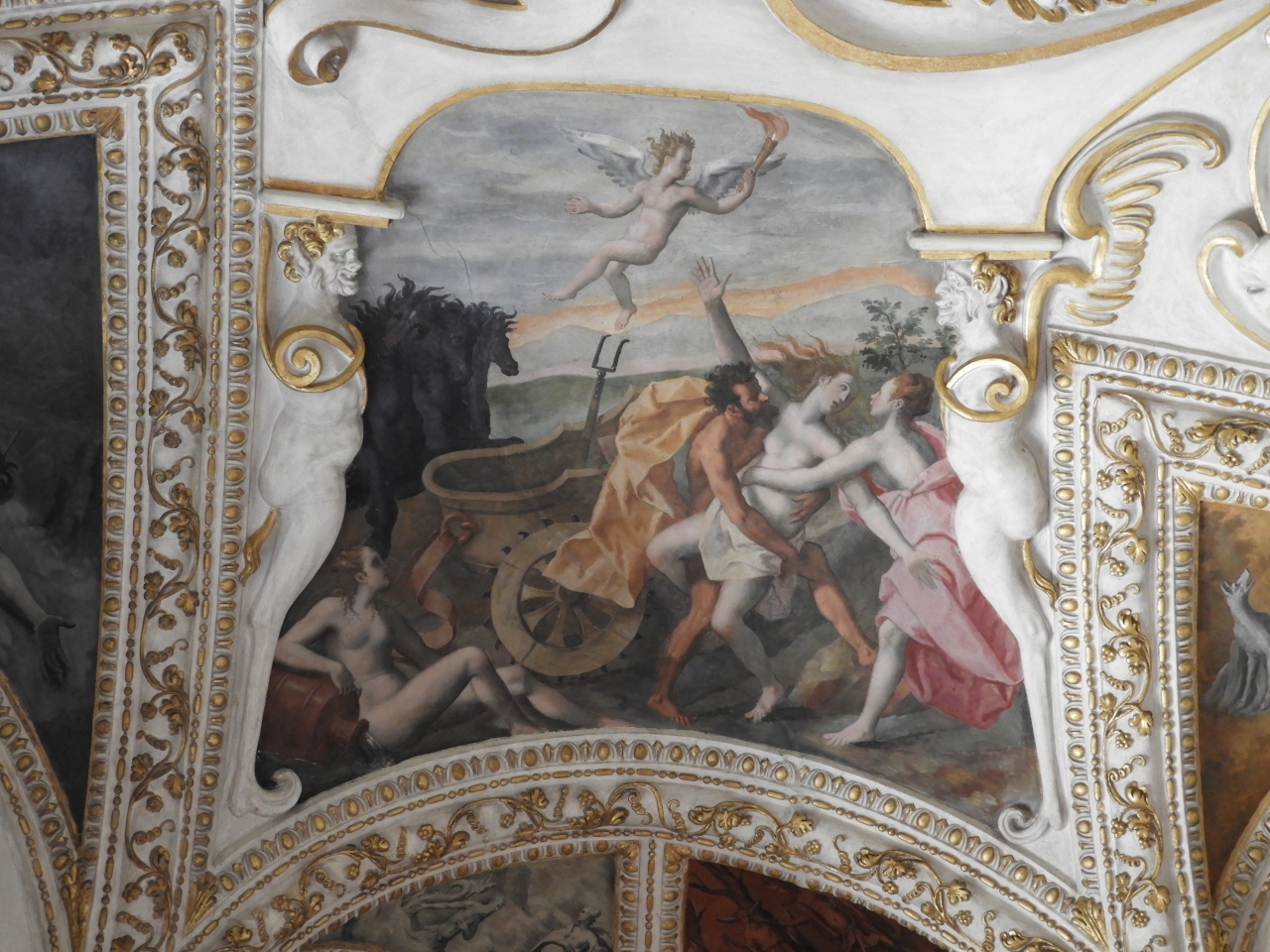 Ratto di Proserpina, Metamorfosi di Ciane (dipinto murale) di Malpizzi Bernardino (attribuito) (primo quarto sec. XVII)