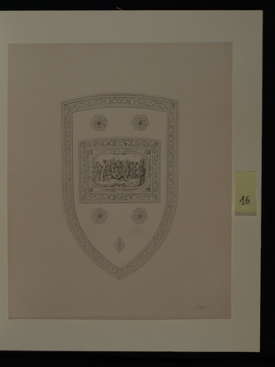 Concilio degli Dei / Nozze di Ebe, scudo con Concilio degli Dei (disegno, serie) di Ayres Pietro di Cagliari (prima metà sec. XIX)