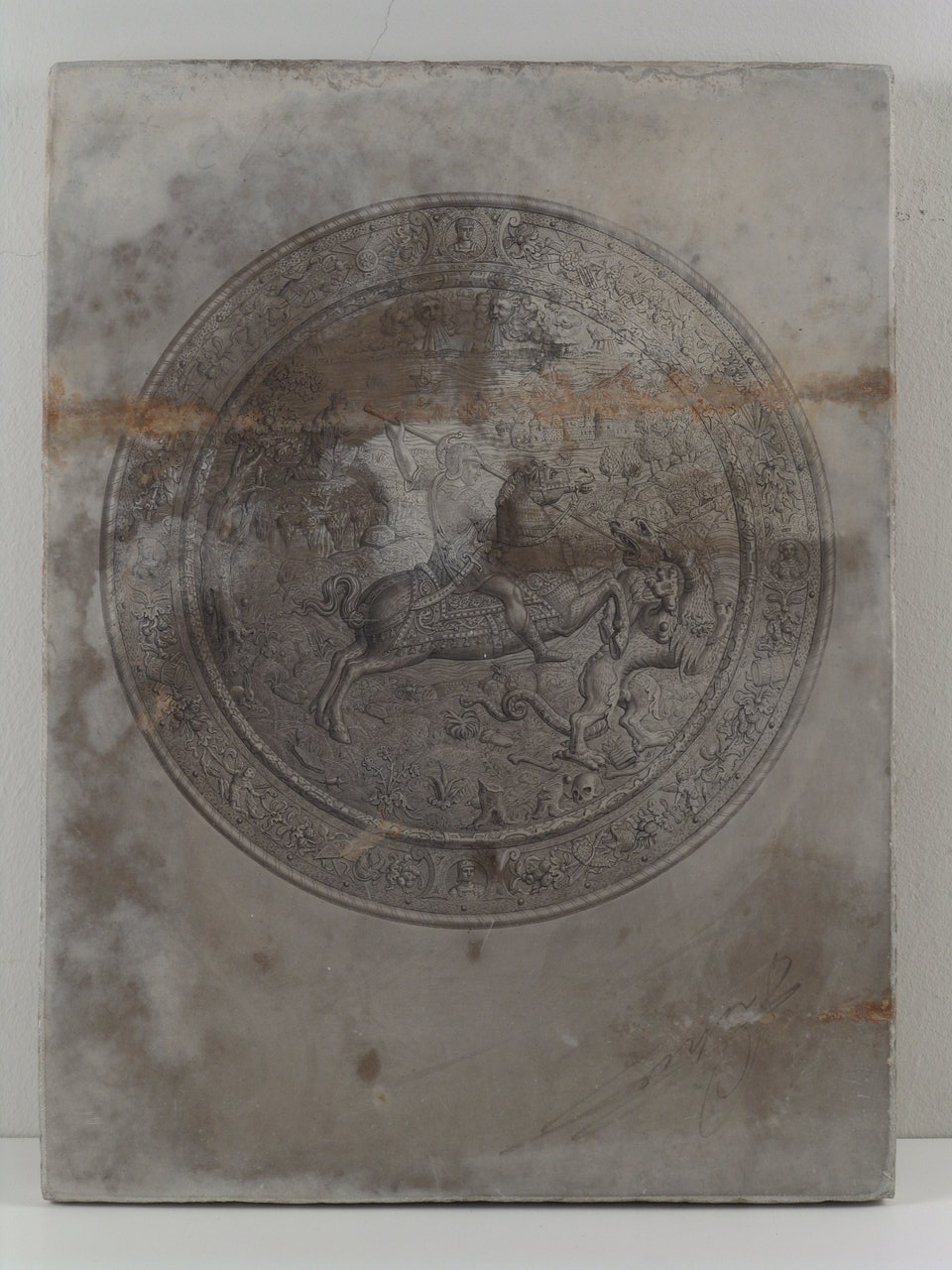 San Giorgio e il drago, scudo con San Giorgio e il drago (matrice, elemento d'insieme) di Junck Francesco (secondo quarto sec. XIX)