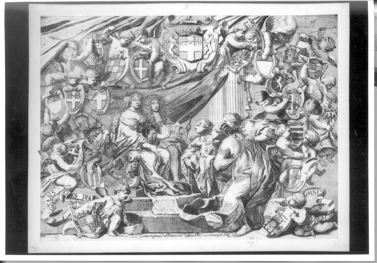 La nascita di Vittorio Amedeo II, scena storico - allegorica (stampa smarginata) di Antonio de Piene, Dauphin Charles (terzo quarto sec. XVII)