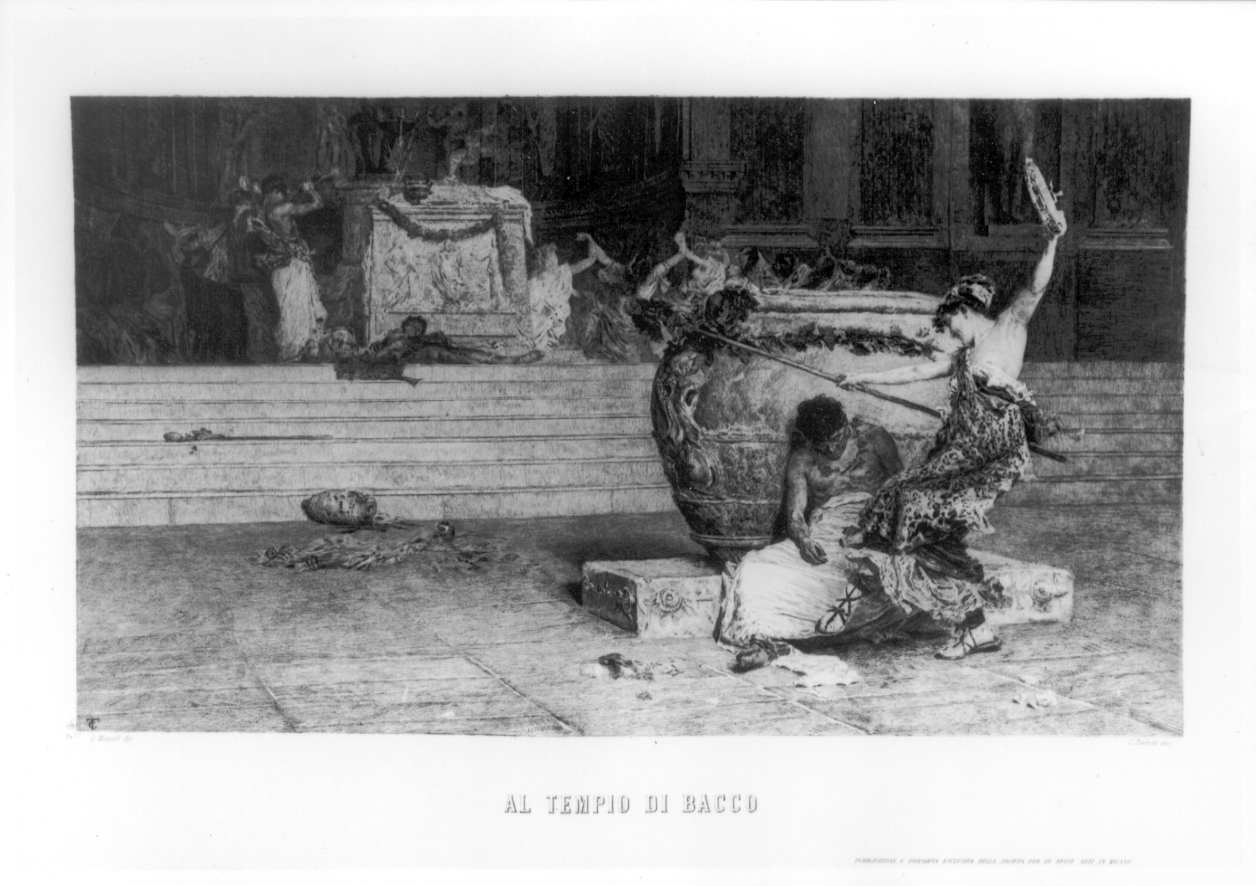 Al Tempio di Bacco, Scena mitologica (stampa) di Turletti Celestino, Muzzioli Giovanni (secc. XIX/ XX)