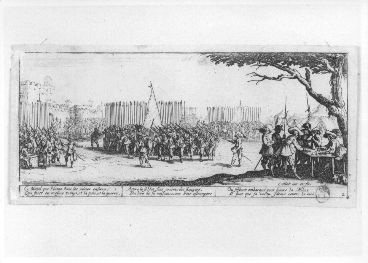 arruolamento di truppe (stampa smarginata, serie) di Callot Jacques (secondo quarto sec. XVII)