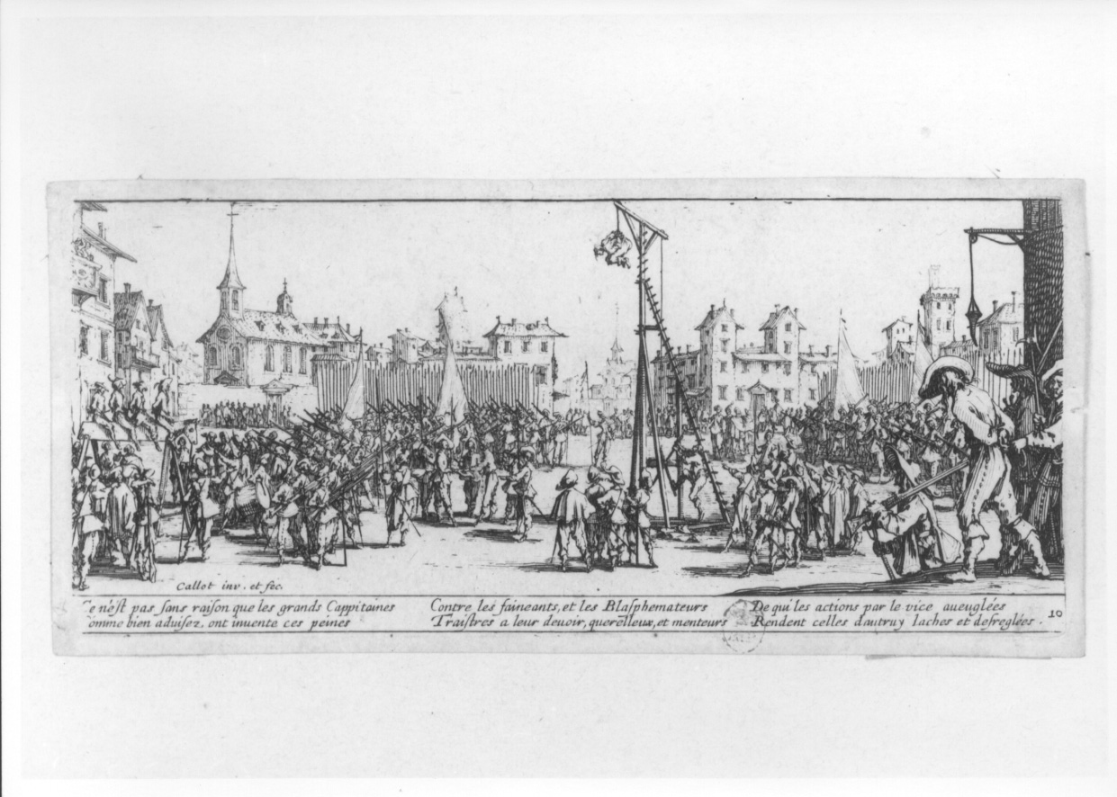 scena di tortura (stampa smarginata, serie) di Callot Jacques (secondo quarto sec. XVII)