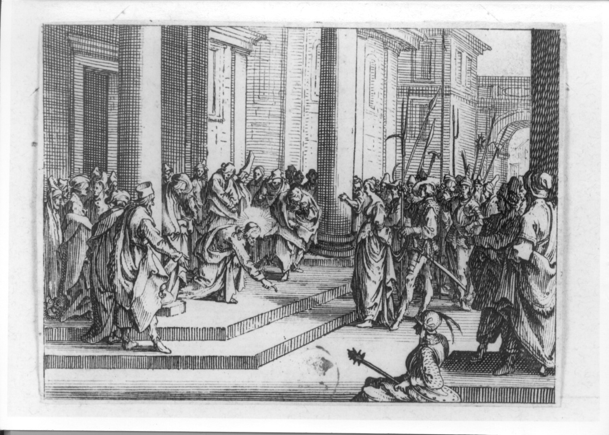 Cristo e l'adultera (stampa smarginata, serie) di Callot Jacques (secondo quarto sec. XVII)