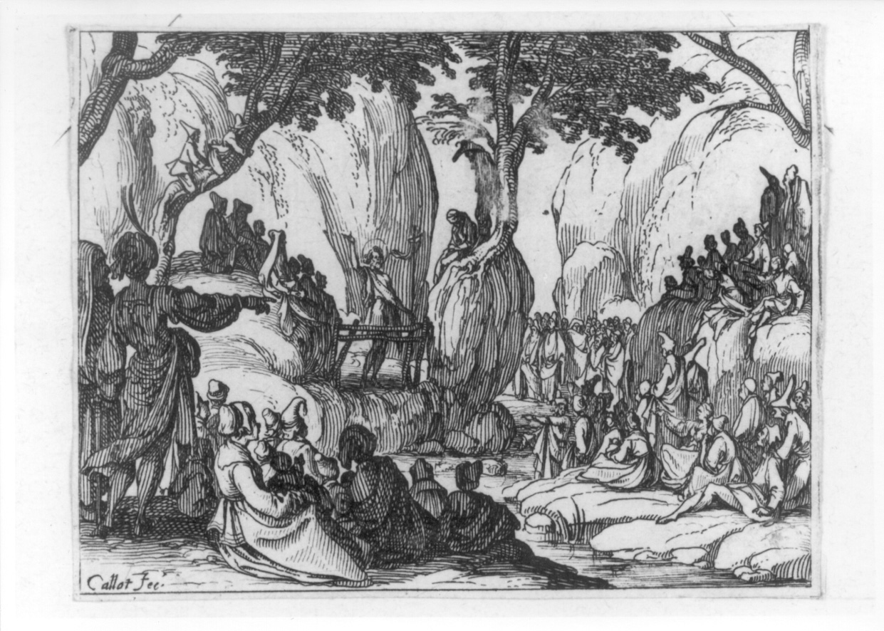 San Giovanni Battista predica alle folle (stampa smarginata, serie) di Callot Jacques (secondo quarto sec. XVII)