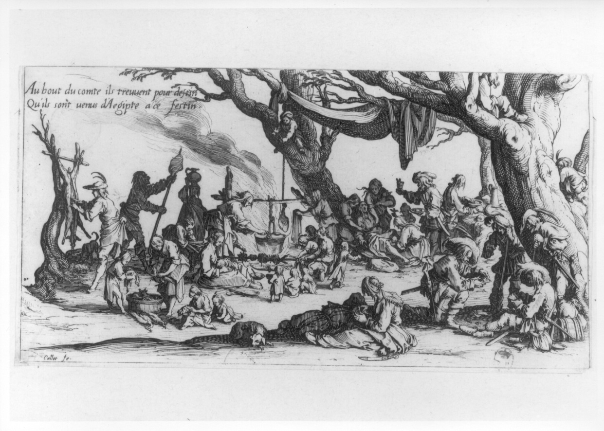 accampamento di zingari (stampa smarginata, serie) di Callot Jacques (secondo quarto sec. XVII)