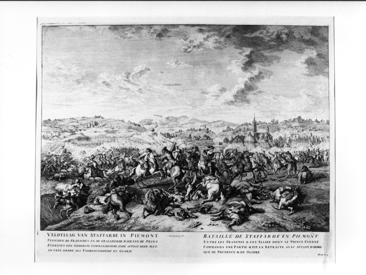 La battaglia di Staffarda, battaglia di Staffarda (stampa) di Huchtenburg Jan (prima metà sec. XVIII)