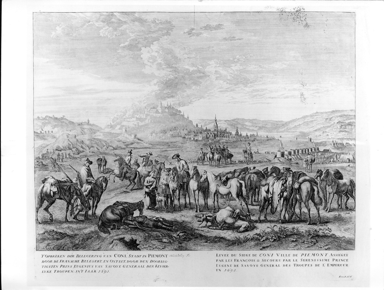 L'assedio di Cuneo, assedio di Cuneo (stampa) di Huchtenburg Jan (prima metà sec. XVIII)