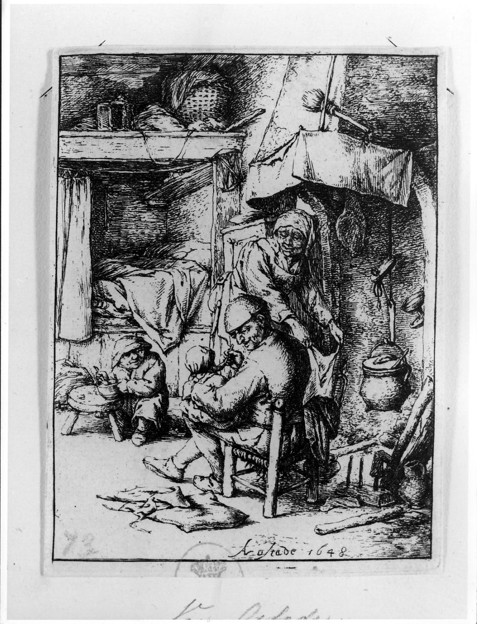 Il Padre di famiglia, interno di casa con figure (stampa) di Van Ostade Adriaen (metà sec. XVII)