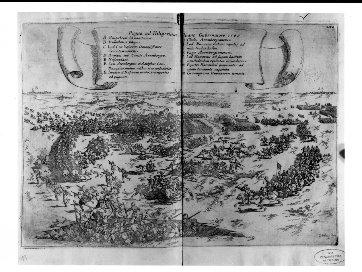 Pugna ad Hiligerlaeum 1568, battaglia (stampa) di Baur Johann Wilhelm (secondo quarto sec. XVII)