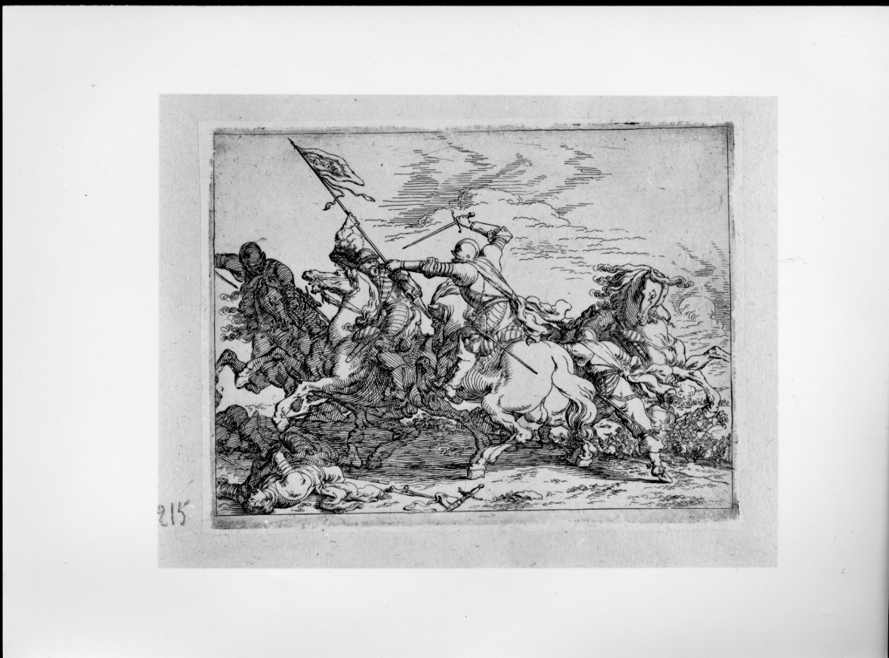 Combattimento a cavallo, battaglia (stampa) di Baur Johann Wilhelm (secondo quarto sec. XVII)