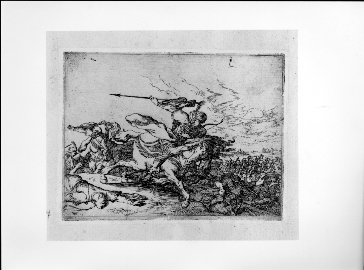 Cavaliere turco, battaglia (stampa) di Baur Johann Wilhelm (secondo quarto sec. XVII)