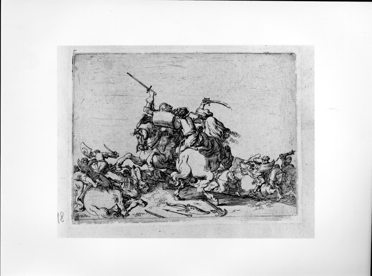 Duello a cavallo, battaglia (stampa) di Baur Johann Wilhelm (secondo quarto sec. XVII)