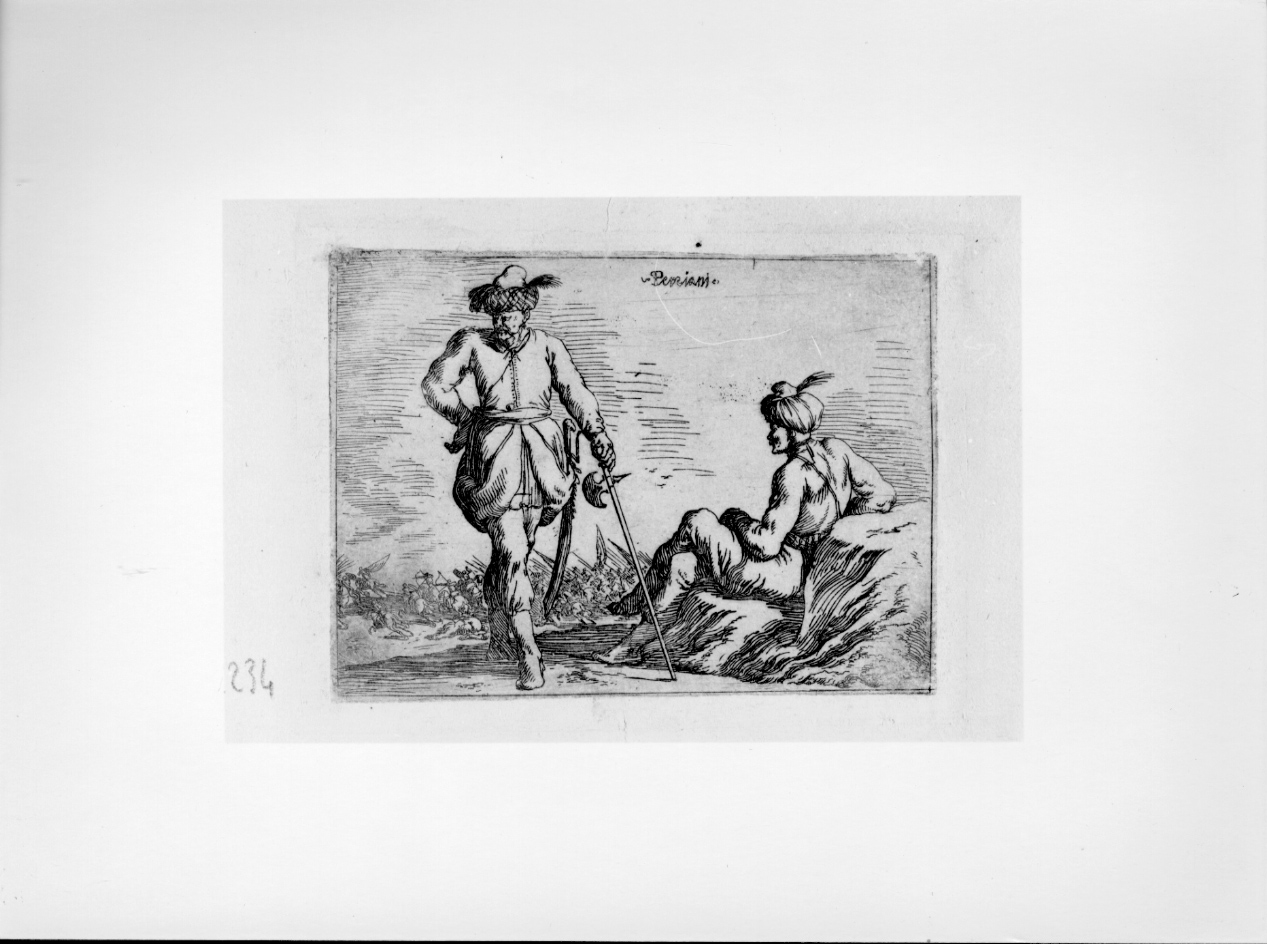 Persiani, figure maschili (stampa) di Baur Johann Wilhelm (secondo quarto sec. XVII)