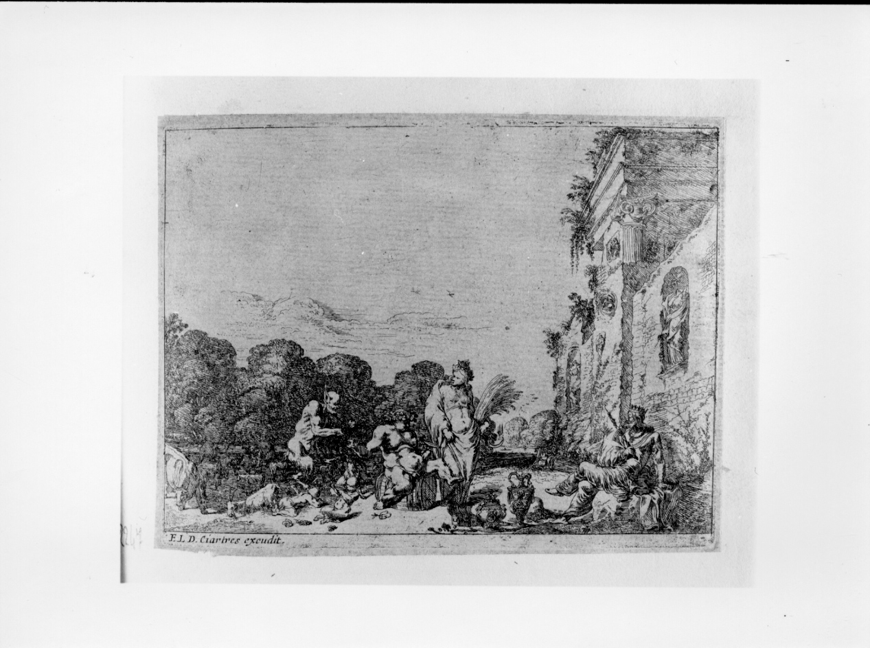 Scena bacchica, baccanale (stampa) di Baur Johann Wilhelm (secondo quarto sec. XVII)