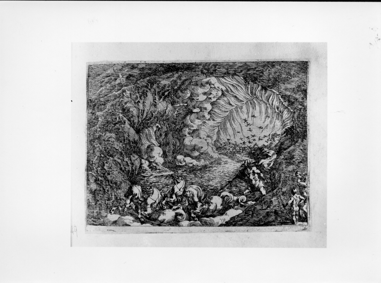 Tempio di Nettuno, Nettuno sul suo carro come re del mare (stampa) di Baur Johann Wilhelm (secondo quarto sec. XVII)