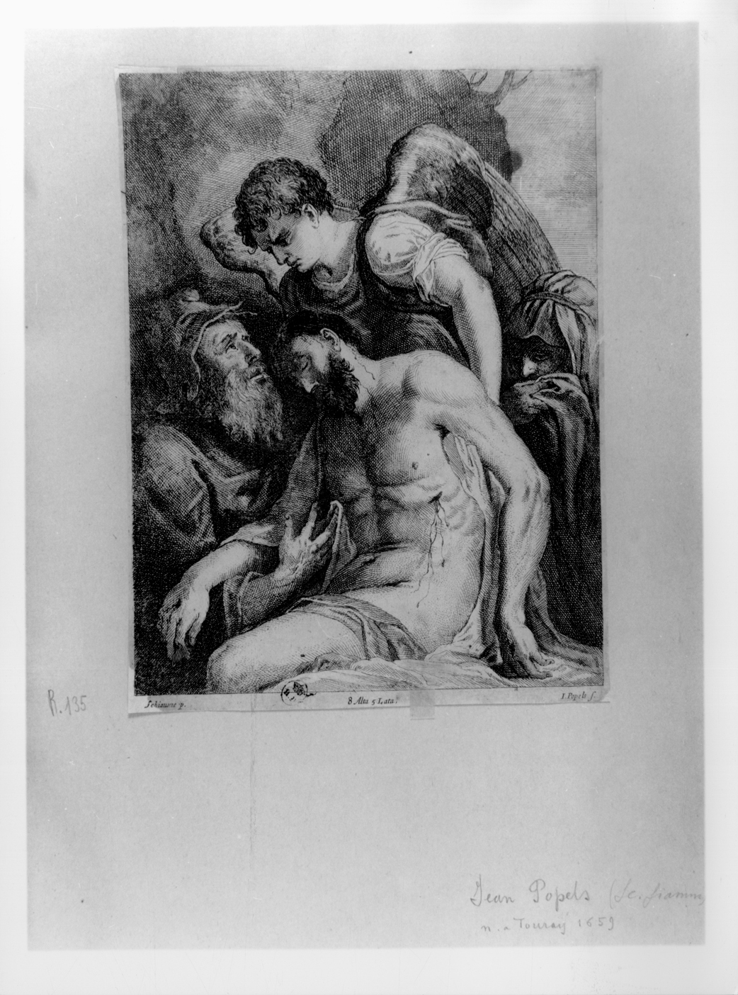 La deposizione di Gesù Cristo, deposizione (stampa smarginata) di Meldolla Andrea detto Schiavone, Popels Jean - ambito veneto, ambito fiammingo (prima metà sec. XVII)