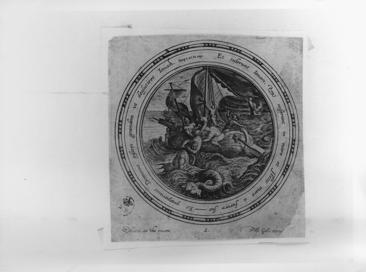Giona nella tempesta, Giona nella tempesta (stampa smarginata) di de Vos Marteen, Galle Philip - ambito fiammingo (seconda metà sec. XVI)
