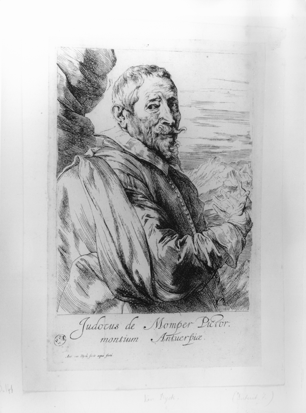 Il pittore Jodocus Momper, ritratto a mezza figura del pittore Jodocus Momper (stampa) di Van Dyck Anton - ambito fiammingo (prima metà sec. XVII)