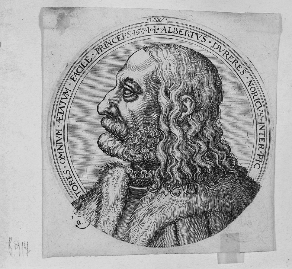 Albrecht Durer, ritratto a mezzo busto di Albrecht Durer (stampa) di Monogrammista I. W - ambito tedesco (terzo quarto sec. XVI)